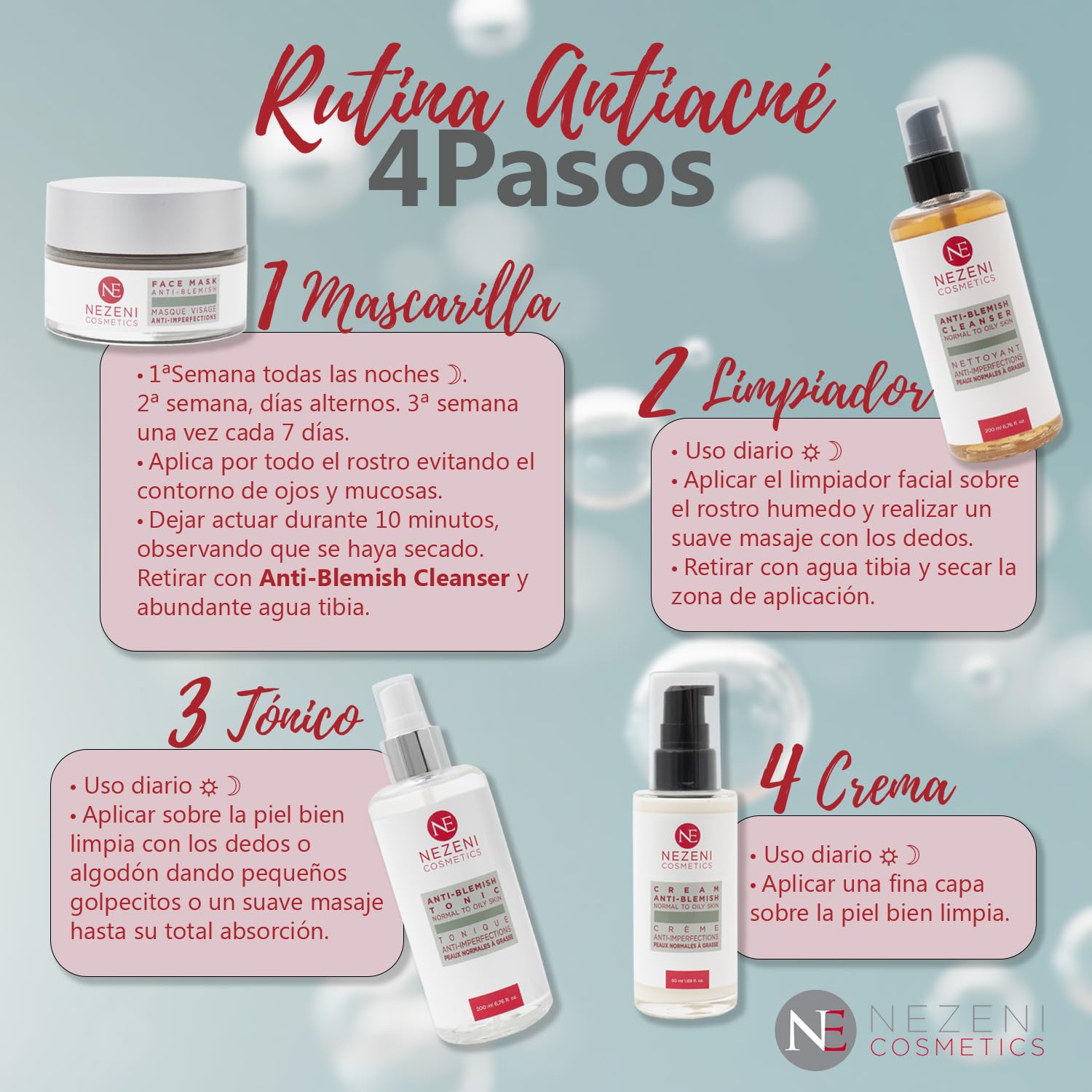 Nezeni Limpiador Facial Acné con Ac. Shikimic – 200 ml - BAJO CONSERVANTES 2 años caducidad cerrado