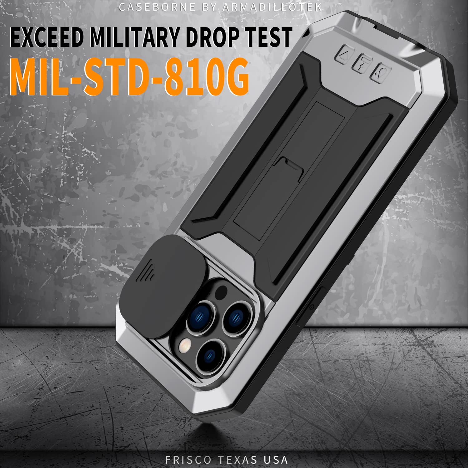 Custodia in Metallo per iPhone 14 Pro, paraurti militare in silicone