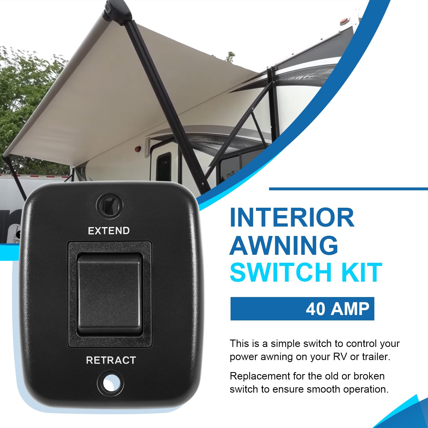 40 AMP Power RV Awning Interior Replacement 6 Pin Switch Kit and Plate, 6 Terminal Momentary Switch Compatible with All Solera Power Awnings, Replace for 308474