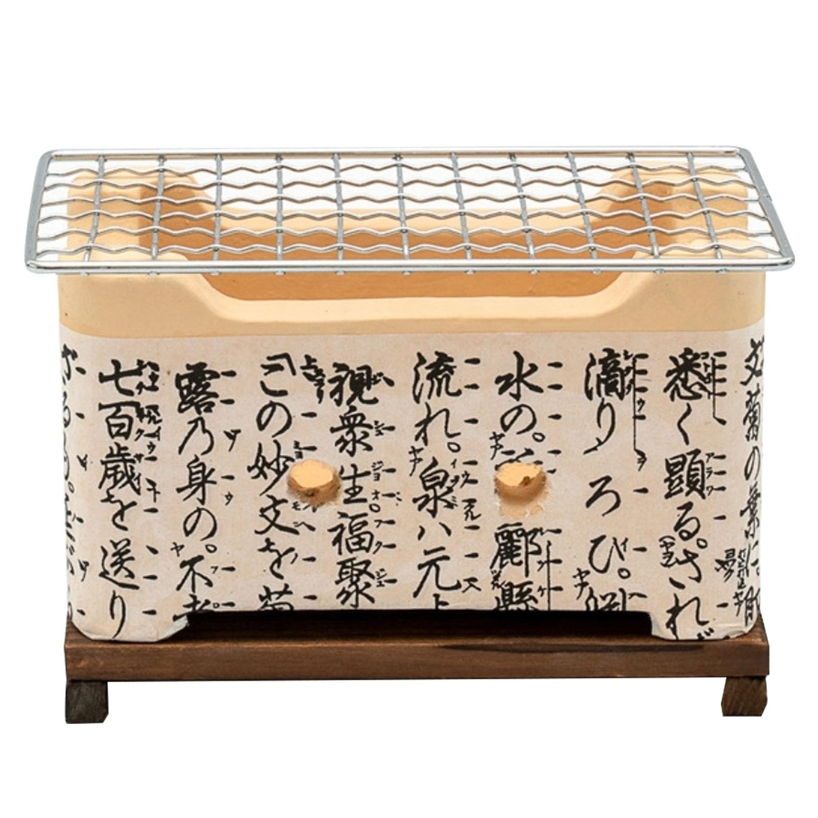 Przenośny japoński mini grill Hibachi z otworem wentylacyjnym i drewnianą deską – idealny na kemping i imprezy w ogrodzie (16 x 9 x 9 cm)