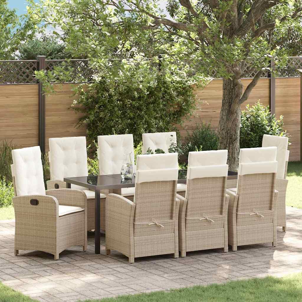 vidaXL Ensemble de Salle à Manger pour Jardin 9 pcs Beige polyrotin, Ensemble de Salle à Manger Moderne, mobilier d'extérieur, Poly rotin Durable, Cadre en Acier, résistant aux intempéries