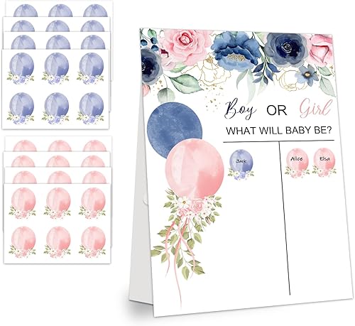 LNOKRIM Juegos de fiesta de revelación de género, letrero de mesa de votación con tema de oso para revelación de género, 48 calcomanías de votación