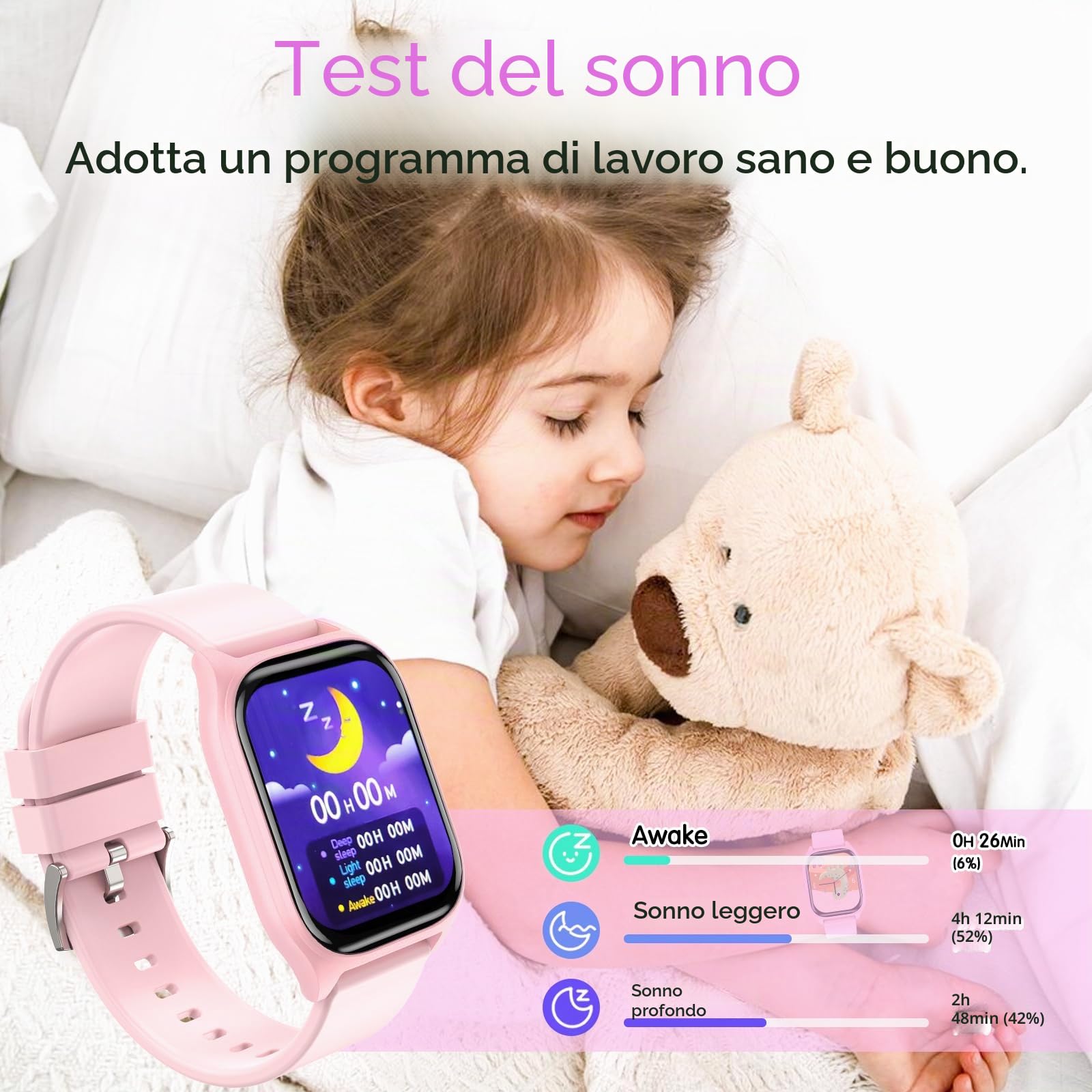 clleylise Orologio intelligente per bambini, smartwatch per bambini, con monitoraggio del sonno, 19 modalità di allenamento, contatore di calorie, sveglia, regalo per ragazzi, ragazze e ragazzi dai 5