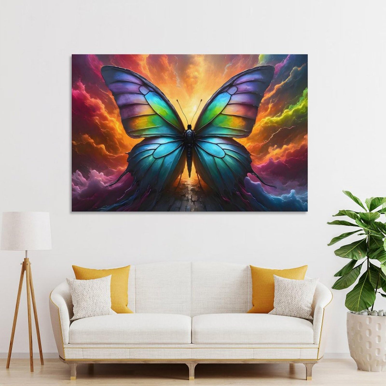 Junmoney Rainbow Butterfly Canvas Wall Decor, 24x36inch(60x90cm), for Home Office, Desk Area Or Studio, Wall Art That Adds Style to Work Areas