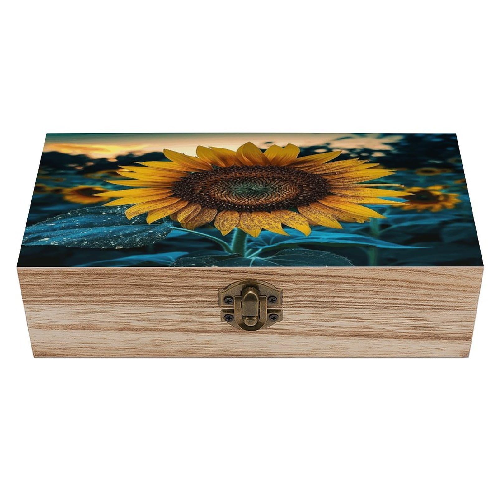 VstaDank The Most Beautiful Sunflower Wooden Storage Box Wooden Keepsake Box with Hinged Lid Exquisite Solid Wood Decorative Jewelry Case Memory Box for Jewelry Photos Letters Crafts Trinkets