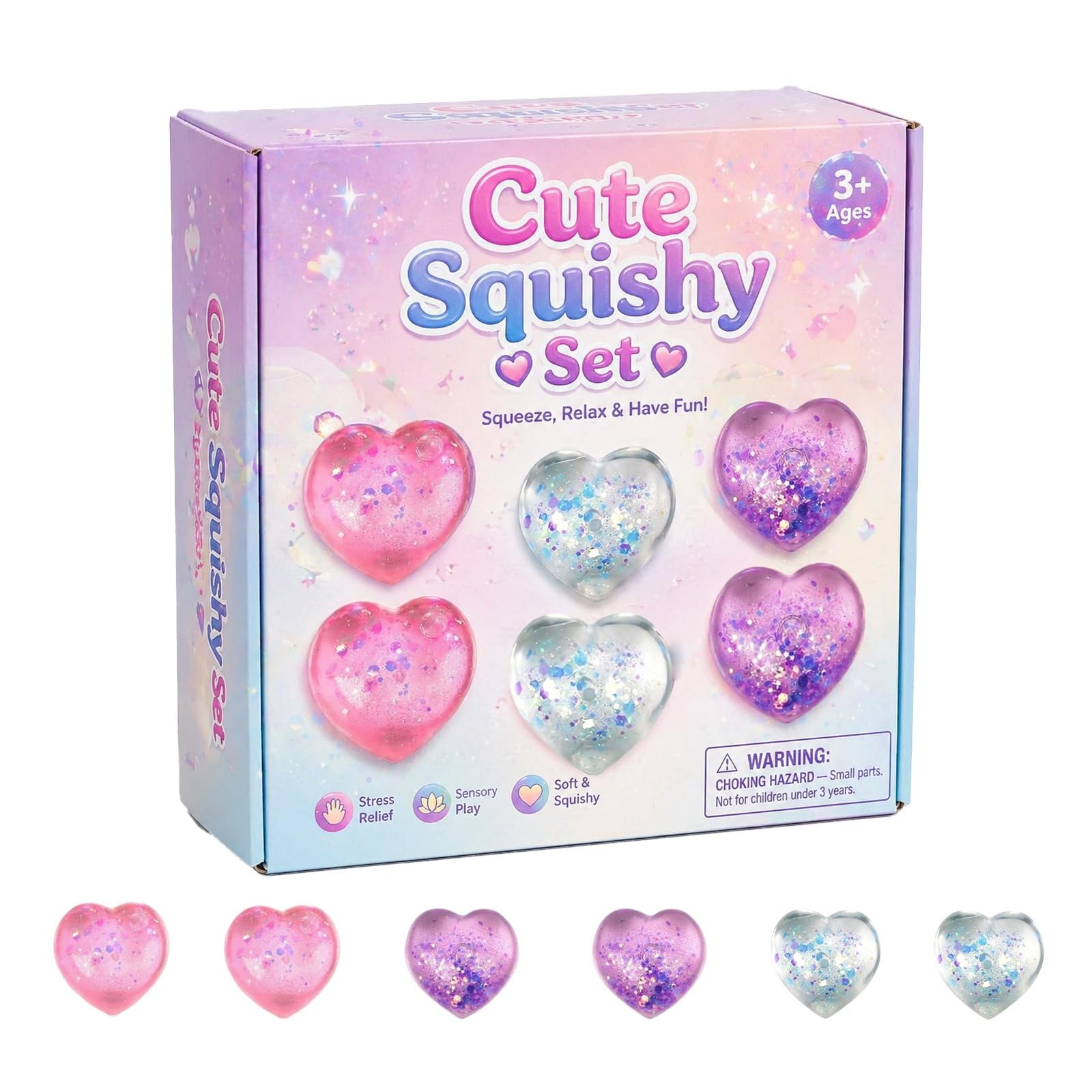 Stress Balls, Squishy Stress Balls Sensory Squeeze Ball for Kids Adults Squishy Fidget Toy Stress Relief Squishy Hand Exercise Balls Sensory Toys for Anxiety Alleviation (Heart 6pcs)