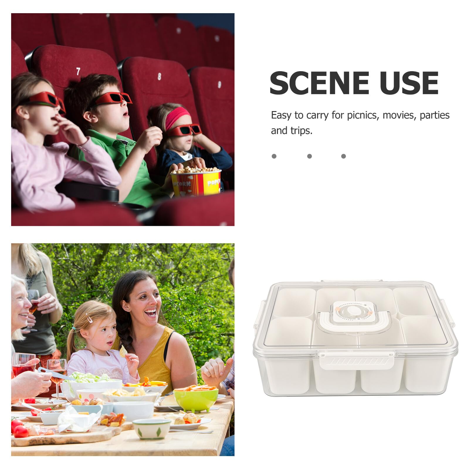 Toyvian Contenitore per Snack Scomparti Coperchio Frutta Secca Caramelle Snack Cibo Cotto Biscotti Formaggio Antipasti Frutta Verdura Carne Leggero Compatto Robusto Pulito e Ordinato