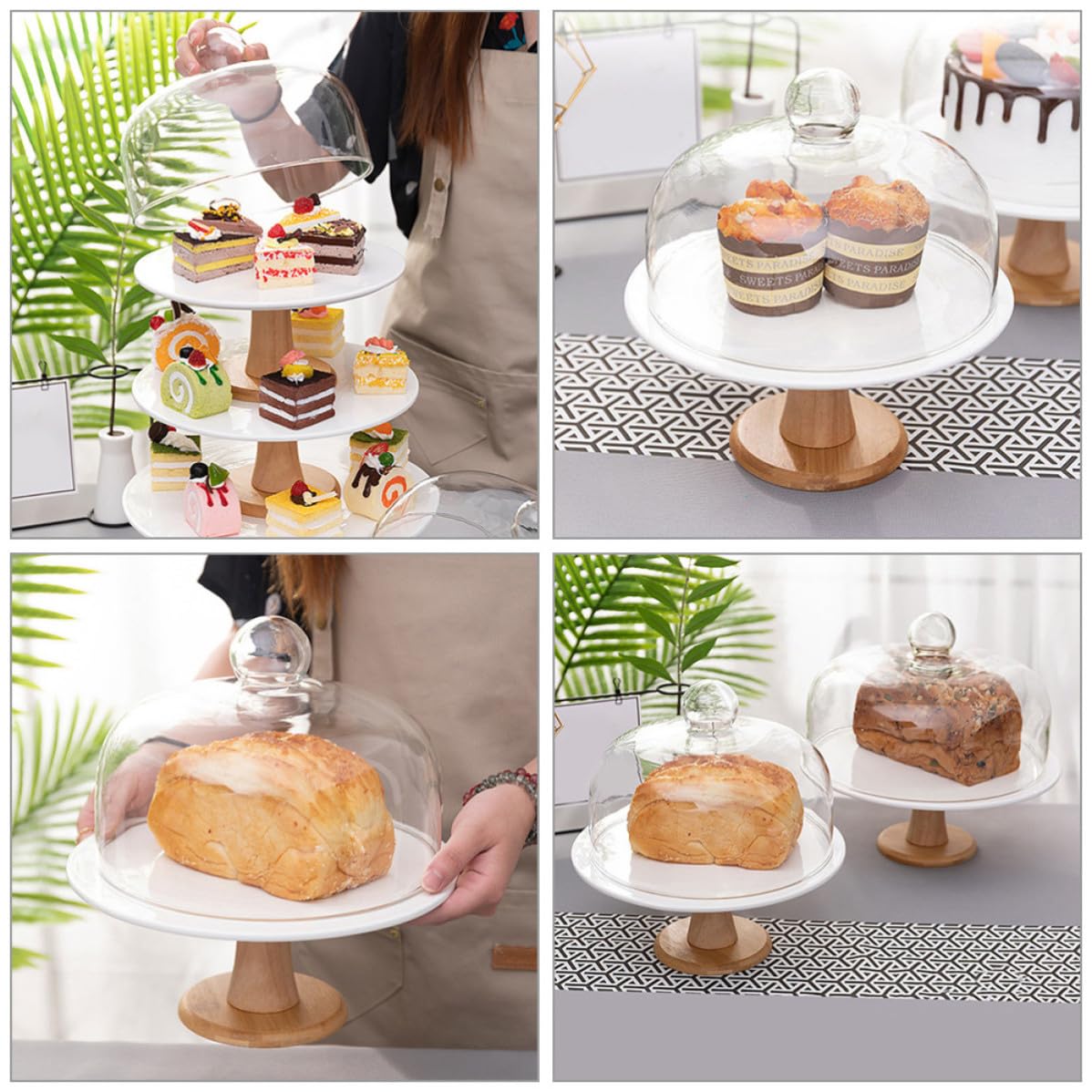 KICHOUSE Alzatina per Dolci con Coperchio, Piccolo, per Torte e Muffin | Vetro, Ceramica e Legno, per Compleanni e Matrimoni, per Esporre e Conservare Pasticceria