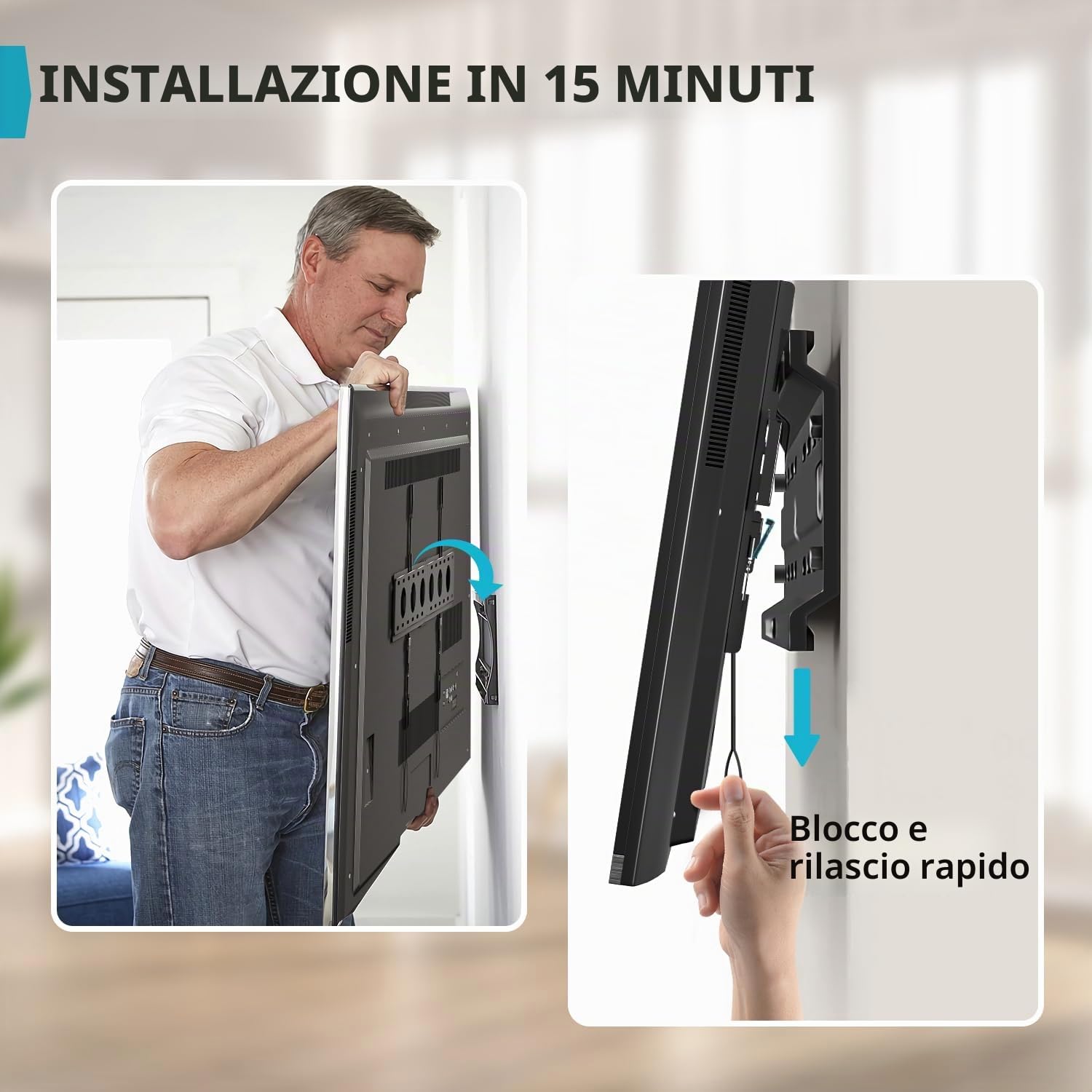 XINLEI Supporto TV Fisso a Parete Ultra Sottile, per Schermi 42-75 Pollici Piatta/Curvi fino a 60 kg, VESA Max 600×400 mm, MFA6