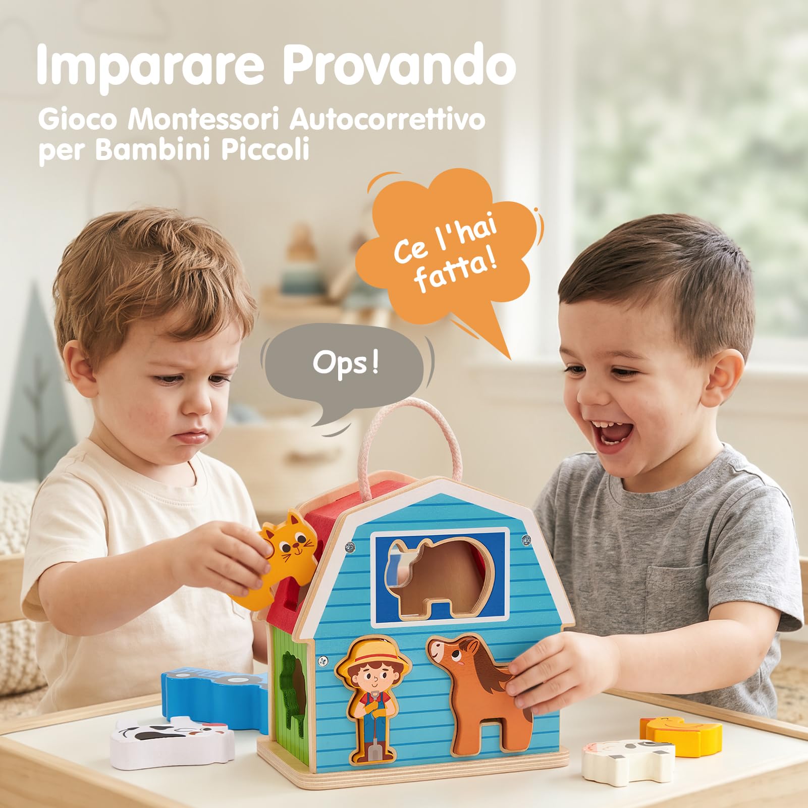 hahaland Giochi Montessori 1 Anno, 4 in 1 Giochi Legno Bambini 1 2 3 Anni | Gioco Impilare e Abbinamento Forme, Giocattoli Legno Montessori, Regalo Educativi Bambina Bambino