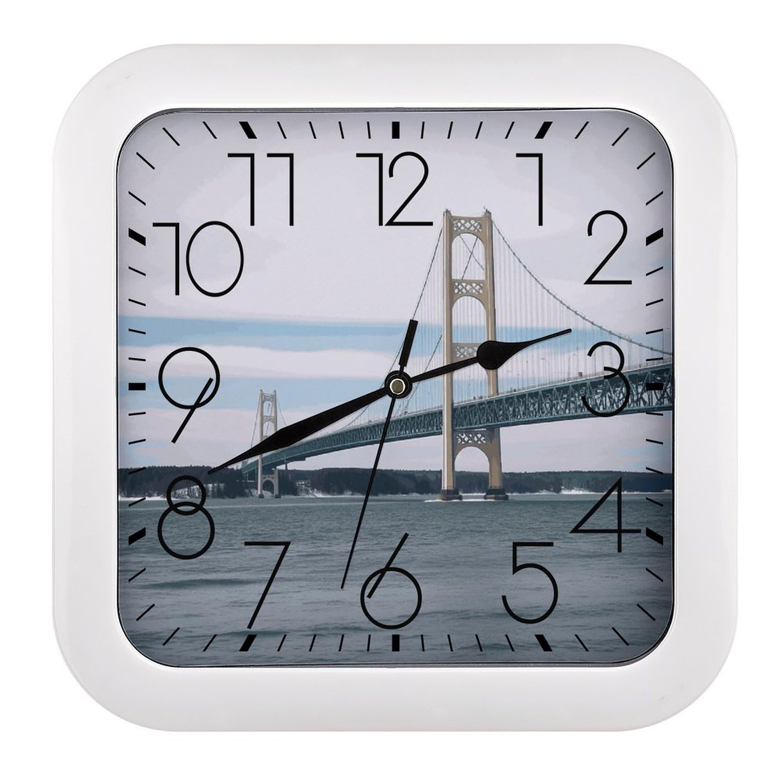 LDGSUPH Mackinac Suspension Bridge Wall Clock Silent Non-Ticking Modern Clock Personalized Vintage Square Clocks for Travel Office Kitchen Home Decorative Clocks 10.2 Inch