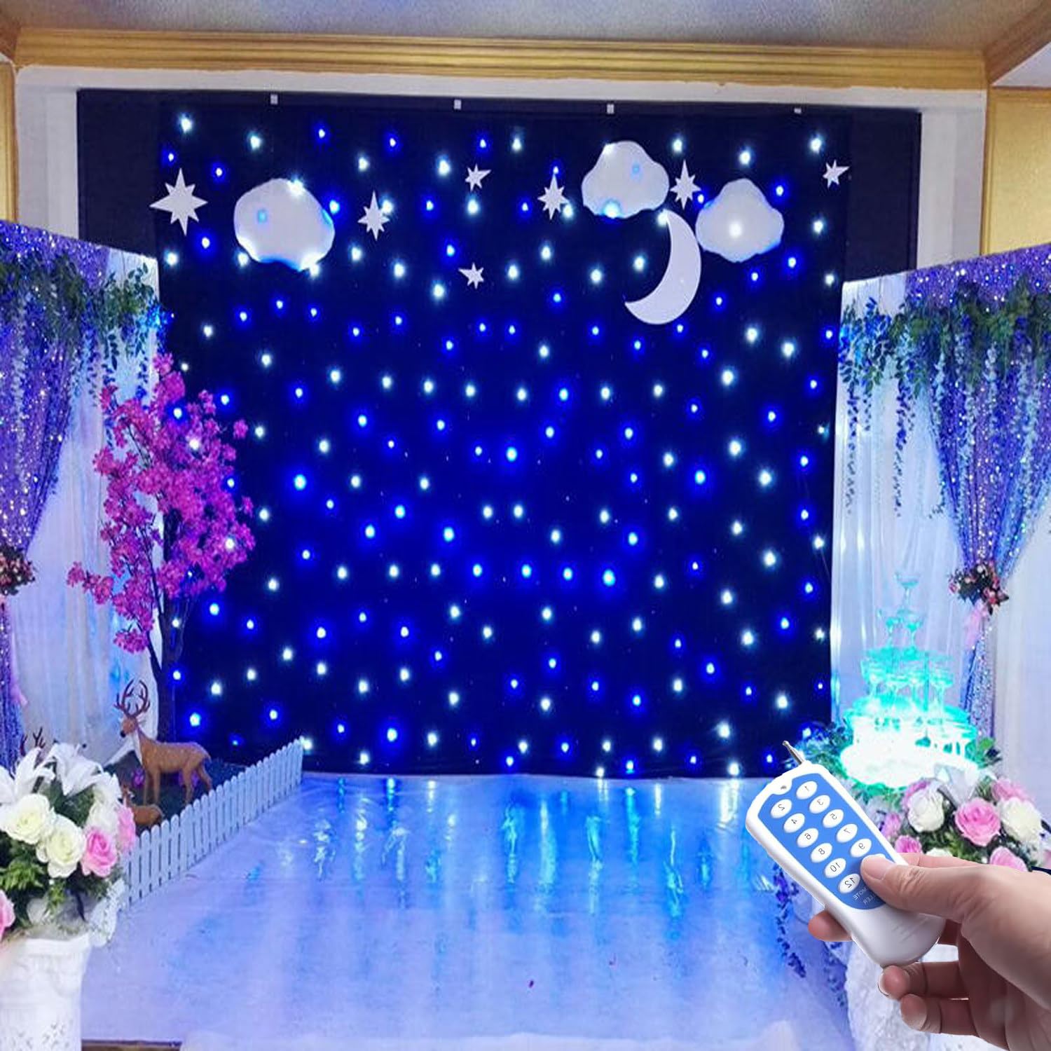 Fondale notturno stellato in velluto resistente per fotografia professionale, eventi di club, feste di compleanno e atmosfera romantica, luci LED a risparmio energetico, 4 m x 7 m