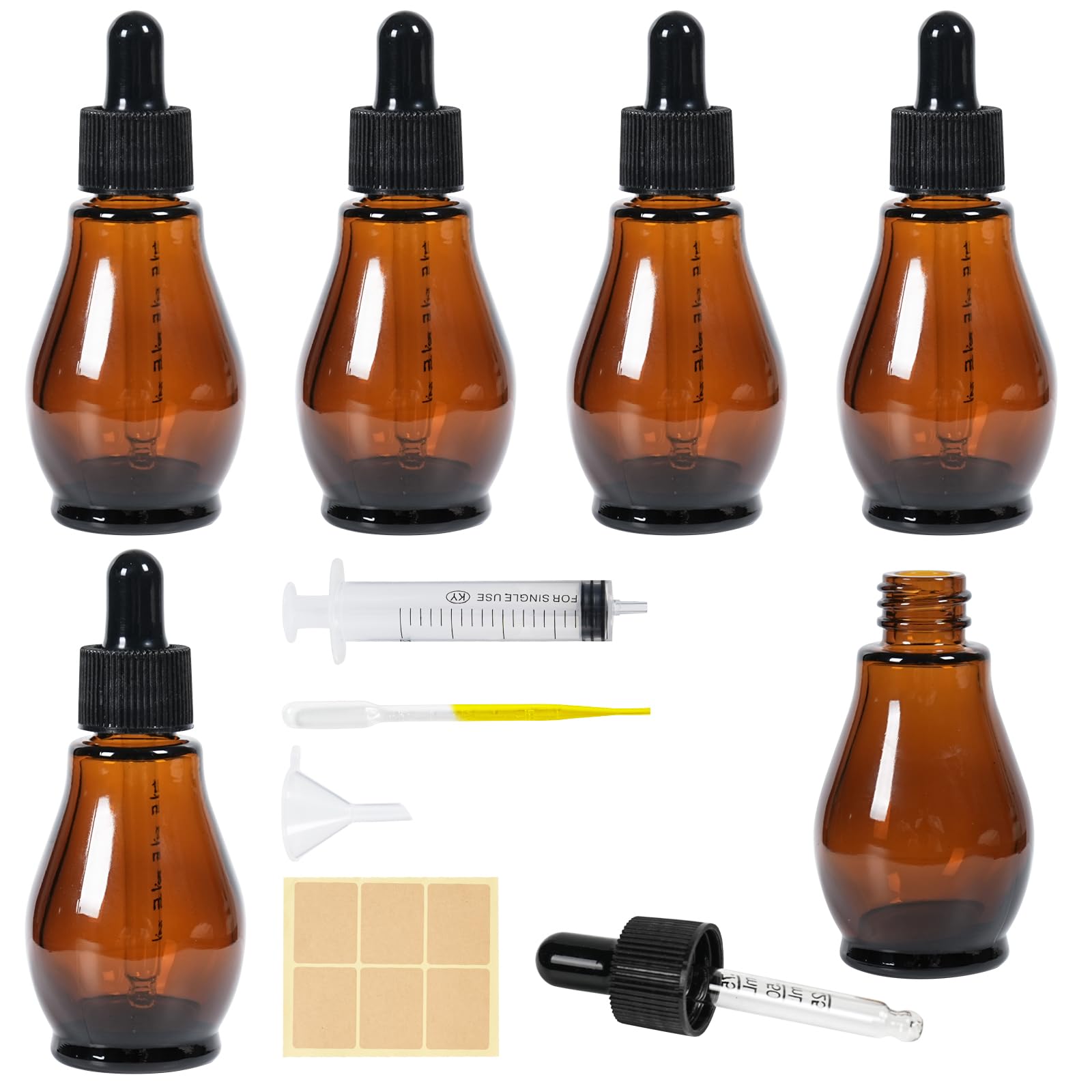 TIANZD 6 Pezzi 100 ml Bottiglie Contagocce in Vetro Nero con Pipetta Tappo a Vite Argento per Oli Essenziali, Contenitori di Aromaterapia, Cosmetici