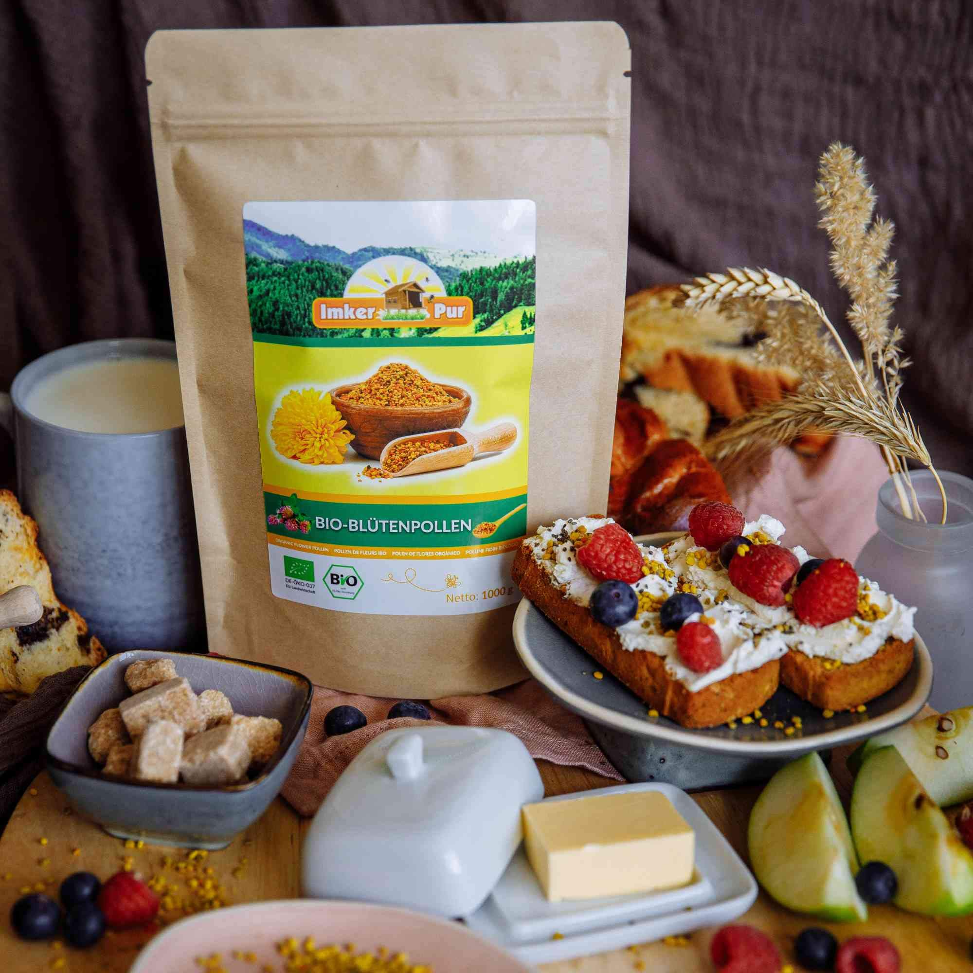 Polline di fiori BIO / polline d'api in qualità premium per apicoltori, da ImkerPur, 1 kg, completamente privo di residui, dolce-mite