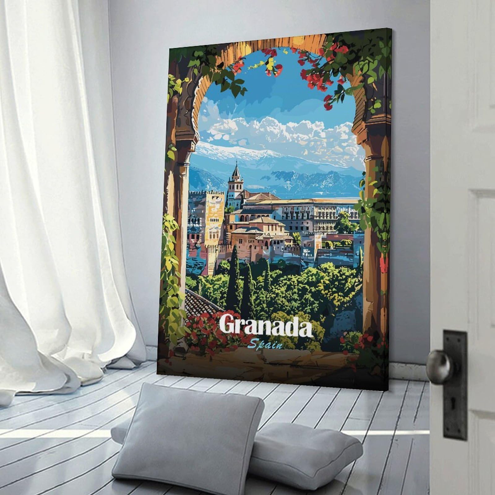 Junmoney Granada, Spain Cityscape Wall Art Print, 24x36inch(60x90cm), for Bedroom Decor, Cosy Corners Or Studios, Decorative Wall Art for Cosy Rooms