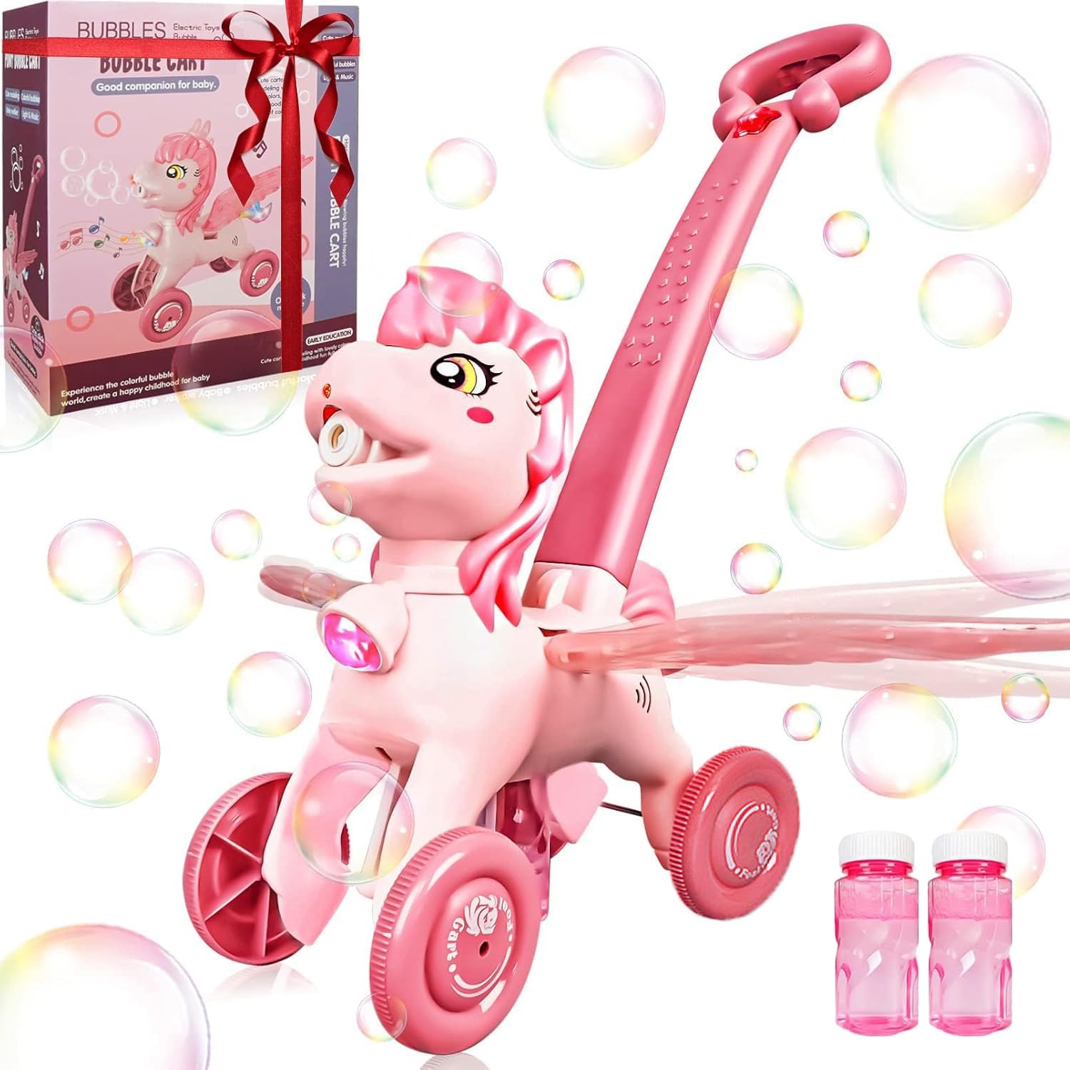 ピンクおもちゃ SYNCFUN Bubble Lawn Mower Pink Outdoor Toy for Toddlers 1-3