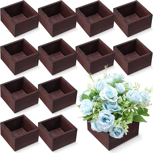 Beeveer Caja de madera rústica cuadrada de 12 piezas de 4 x 4 x 2.3 pulgadas, caja organizadora cuadrada de madera rústica para almacenamiento,