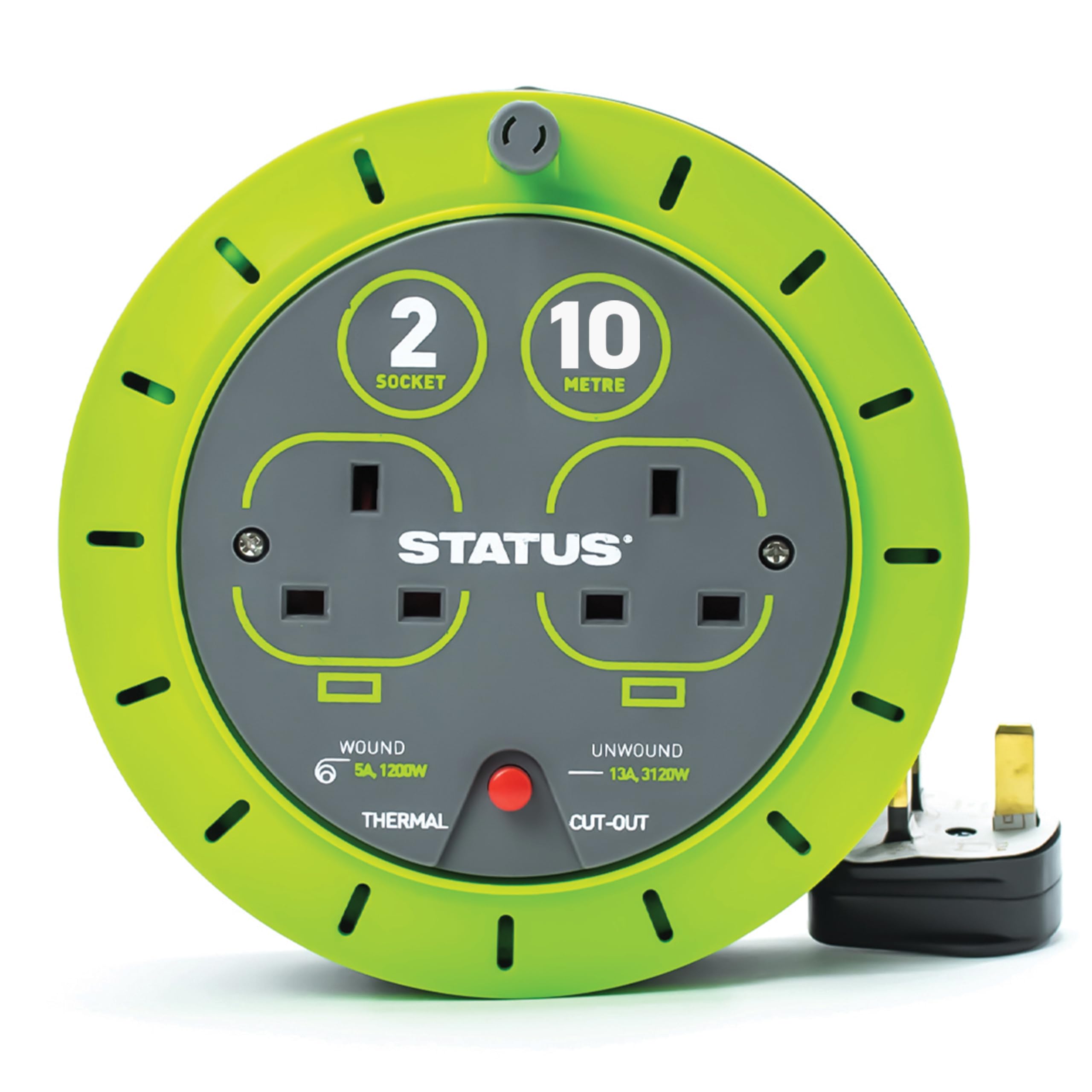 IONOS 2 Socket Cable Reel, 10m, Green Extension Lead, 13A with Thermal Cut Out, Heavy Duty Outdoor Extension Lead (ION13A10MCR6) — view 22