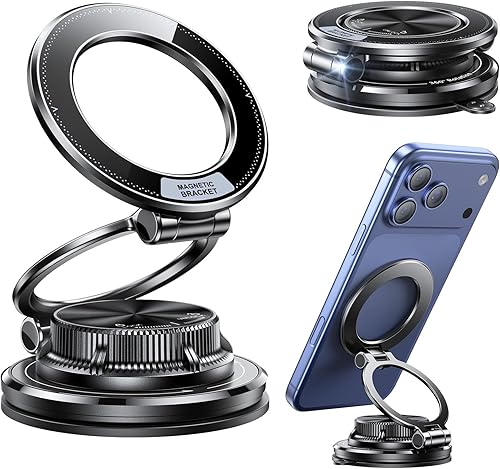 Ultra-Thin Vacuum Gel Magnetic Phone Holder for Car, 95LBS Max Suction 360 Adjustable All Zinc-Alloy Cell Phone Car Mount for MagSafe, Fit for