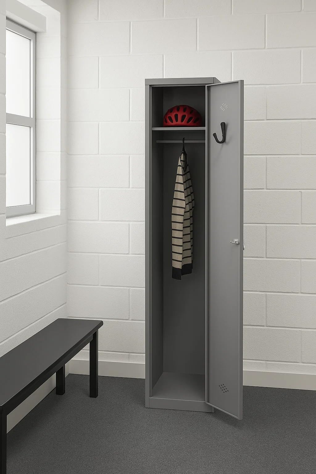 Spacio Taquilla Metalica 180cm, Taquillas Vestuario, Armario Metalico con hasta 8 Compartimento y 8 Puertas con Cerradura, Armarios Archivadores para Oficinas, Gris Ral 7035 (1 Cuerpo con 1 Puerta)