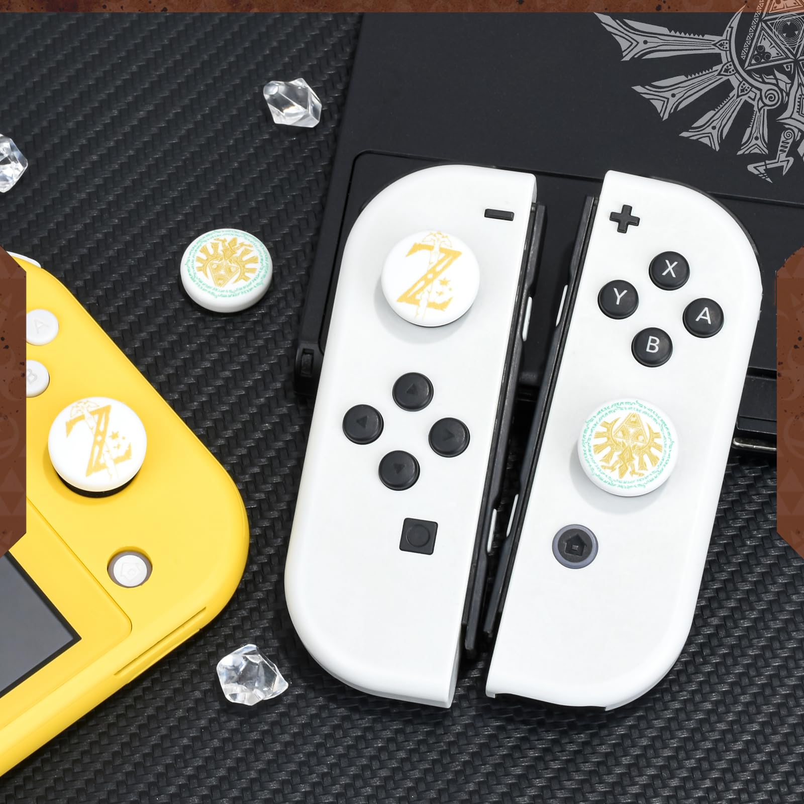 DLseego Switch Pulgar Agarres,Cool Joystick Switch Cubierta Antideslizante Stick Analógico Tapa,4PCS Tapas de Agarre del Pulgar Compatible con Switch/Switch OLED/Switch Lite,Amarillo-Blanco