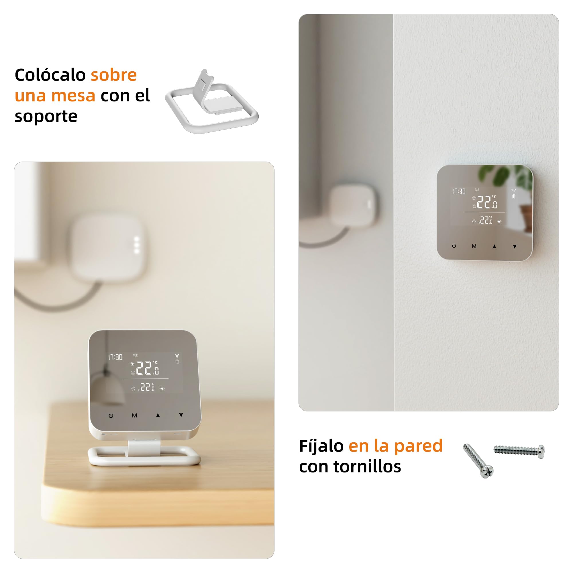 Termostato Wi-Fi para caldera de 2,4 GHz, termostato a pilas (no incluidas) programable diariamente, control por voz compatible con Google Assistant y Alexa, control a través de Tuya/Smart Life, 230 V