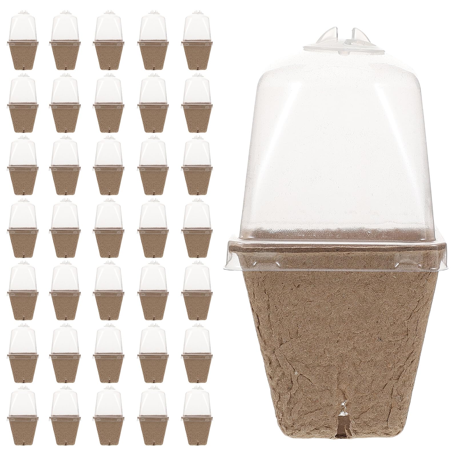 Toyvian Lot de 36 Pots de Semis Carrés en Fibre de Papier avec Couvercles Ventilés, Design Gain de Place pour Projets de Plantation à Grosse Échelle ou Installations Intérieures