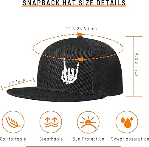 Miniatura 2 de Sombreros Snapback para hombre, sombrero de calavera plana para niño, mochila a presión, gorra de béisbol, esqueleto de mano, color negro