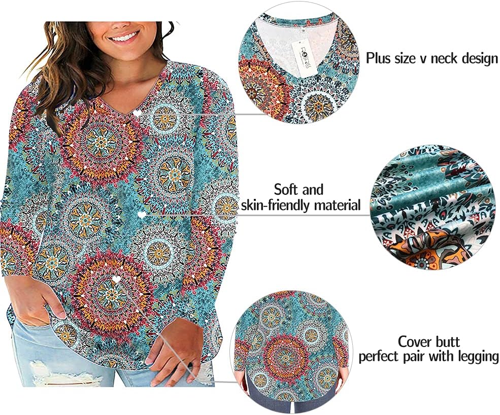 ROSRISS Plus Size Tops for Women Long Sleeve Tees V Neck Tunics Solid Color Blouse T Shirts - Image 4