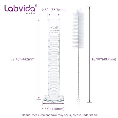 1000ml Graduated Cylinder with Brush, 3.3 Borosilicate Glass,LVE008
