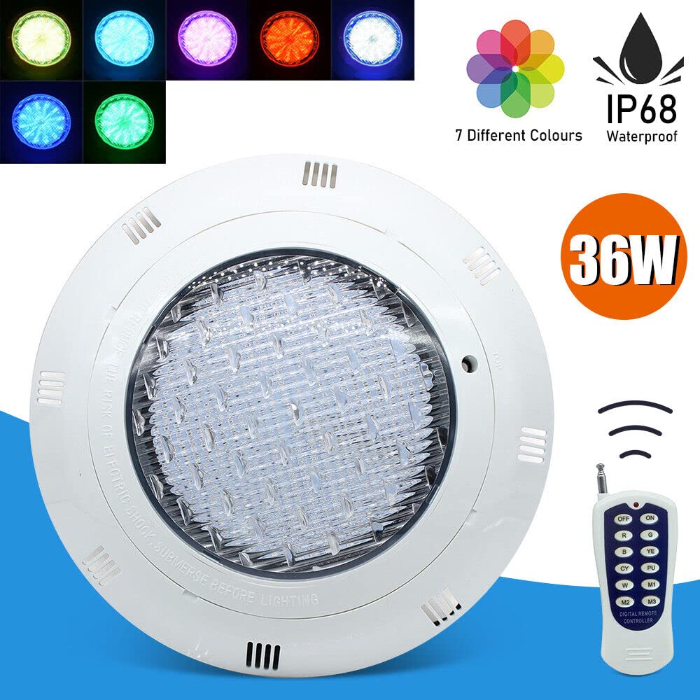 Illuminazione a LED per piscina, subacquea, impermeabile, illuminazione per laghetti, RGB, da incasso, 36 W, per esterni, subacquee, per acquario, piscina