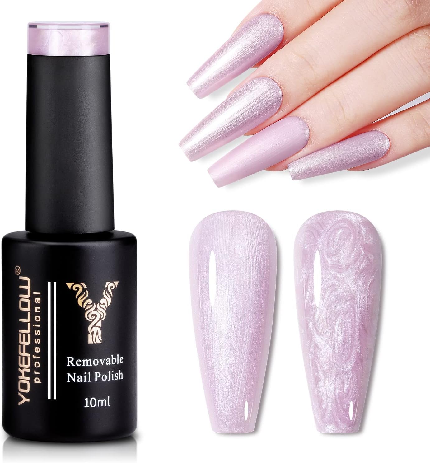 YOKE FELLOWPearl Gel Nail Polish, Purple Shimmer Mermaid Drawing Nail Gel Soak Off UV Pearl Gel Polish for Salon Home DIY Manicure Use 0.33FL OZ