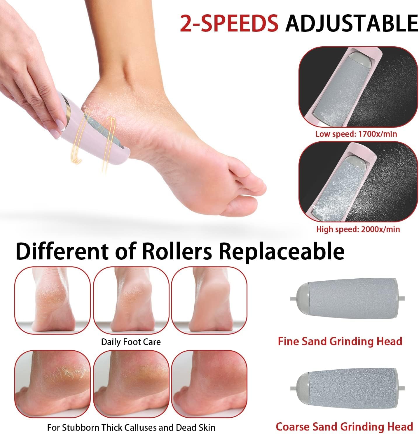 Electric Foot Callus Remover Kit,Gurelax Rechargeable callous removers 2 Grinding Heads foot scrubber file, Professional Pedicure Tools kit Feet Care for Dead, Cracked Dry Skin 9 71AoP4UiSWL. SL1489