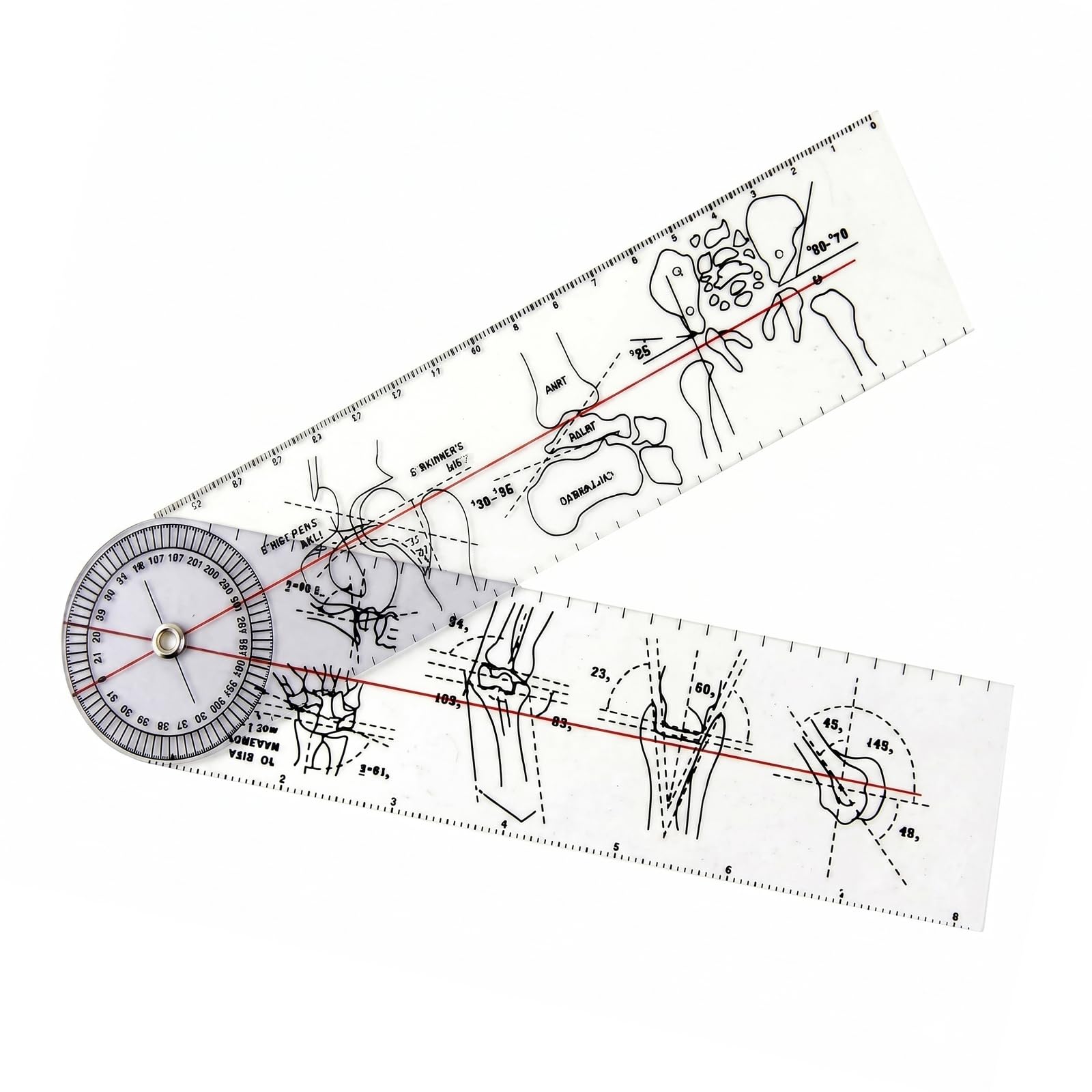 Clear Body Goniometer 20cm, Non-Wear Scales, 360 Degree Joint Angle Assessment Protractor, Transparent Plastic Motion Measuring Ruler for Post-Injury Training Rehabilitation