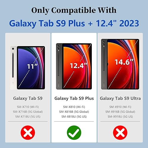 Miniatura 6 de HOGENL Funda para Samsung Galaxy Tab S9+ Plus de 12.4 pulgadas con soporte para bolígrafo S, Galaxy Tab S9+ 2023 lanzado con soporte de mariposa,
