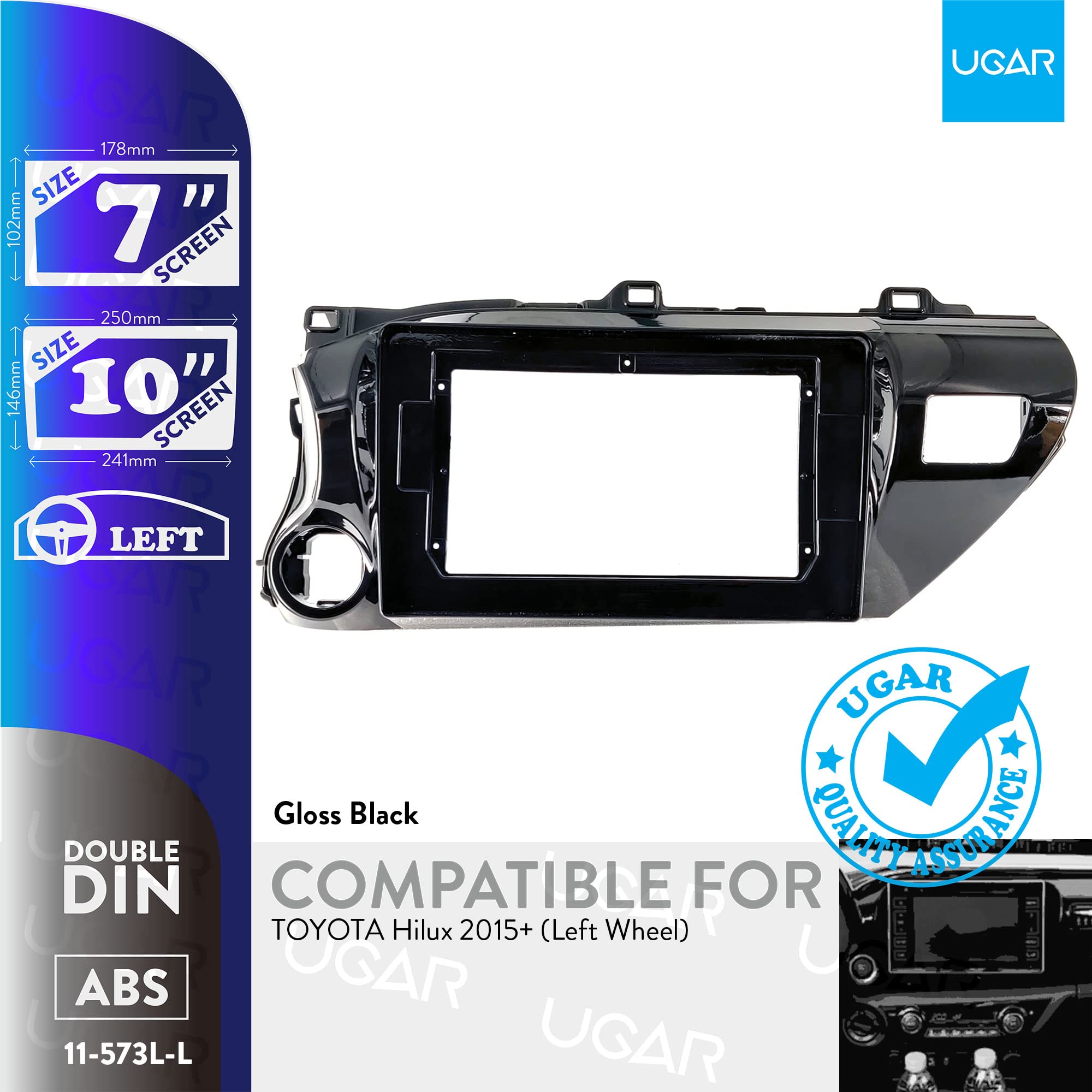 UGAR 7 Zoll / 10 Zoll Kompatibel für Toyota Hilux 2015+ (Left Wheel) Doppel-DIN Radioblende Einbauset