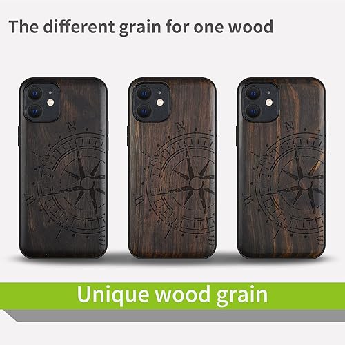 Miniatura 7 de Carveit Funda magnética de madera para iPhone 12 [madera natural y TPU suave negro] a prueba de golpes, funda de madera única y elegante compatible