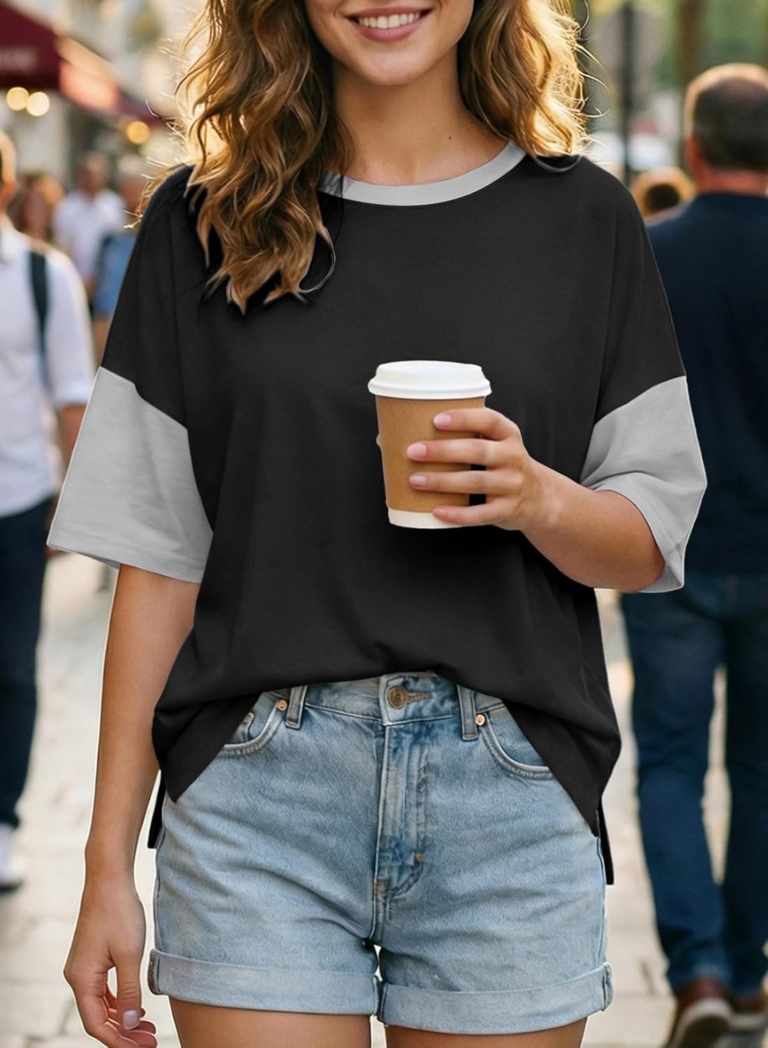 Dokotoo Womens Tops Oversized Trendy Shirts 2026 Summer Color Block Crewneck Business Casual Womens Blouses S-2XL - Image 3