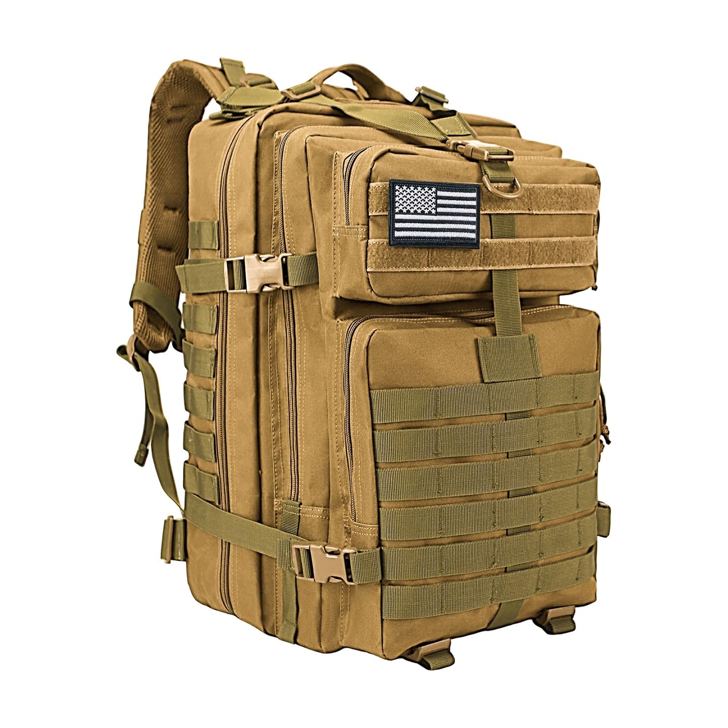Panavage | Military Tactical Backpack 45L | Waterproof Rucksack with MOLLE, Laptop Compartment | 3-Day Assault Pack for Hiking, Camping, Hunting | Unisex (Khaki)