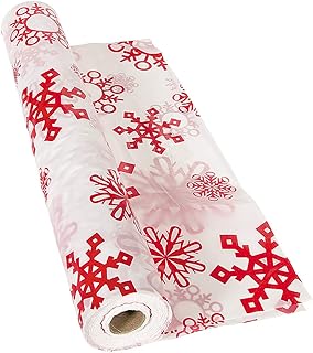 Red and White Snowflake Tablecloth Roll (100 feet long) Winter and Christmas Party Supplies