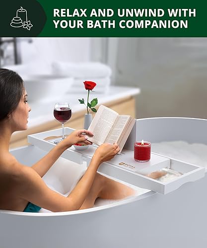 Miniatura 35 de Royal Craft - Bandeja de bambú para bañera con soporte para libro y vino Bambú carbonizado (marrón),Negro (plegable),Gris (clásico),Natural