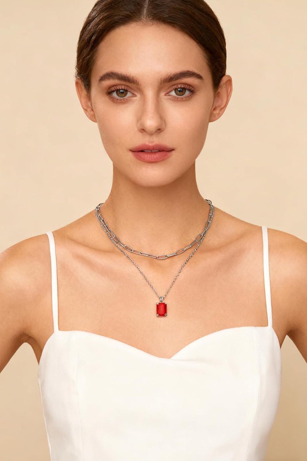 Gold Layered Pendant Necklaces for Women 14k Gold Plated Crystal Choker Necklace Paperclip Rhinestone Necklace Party Prom Jewelry