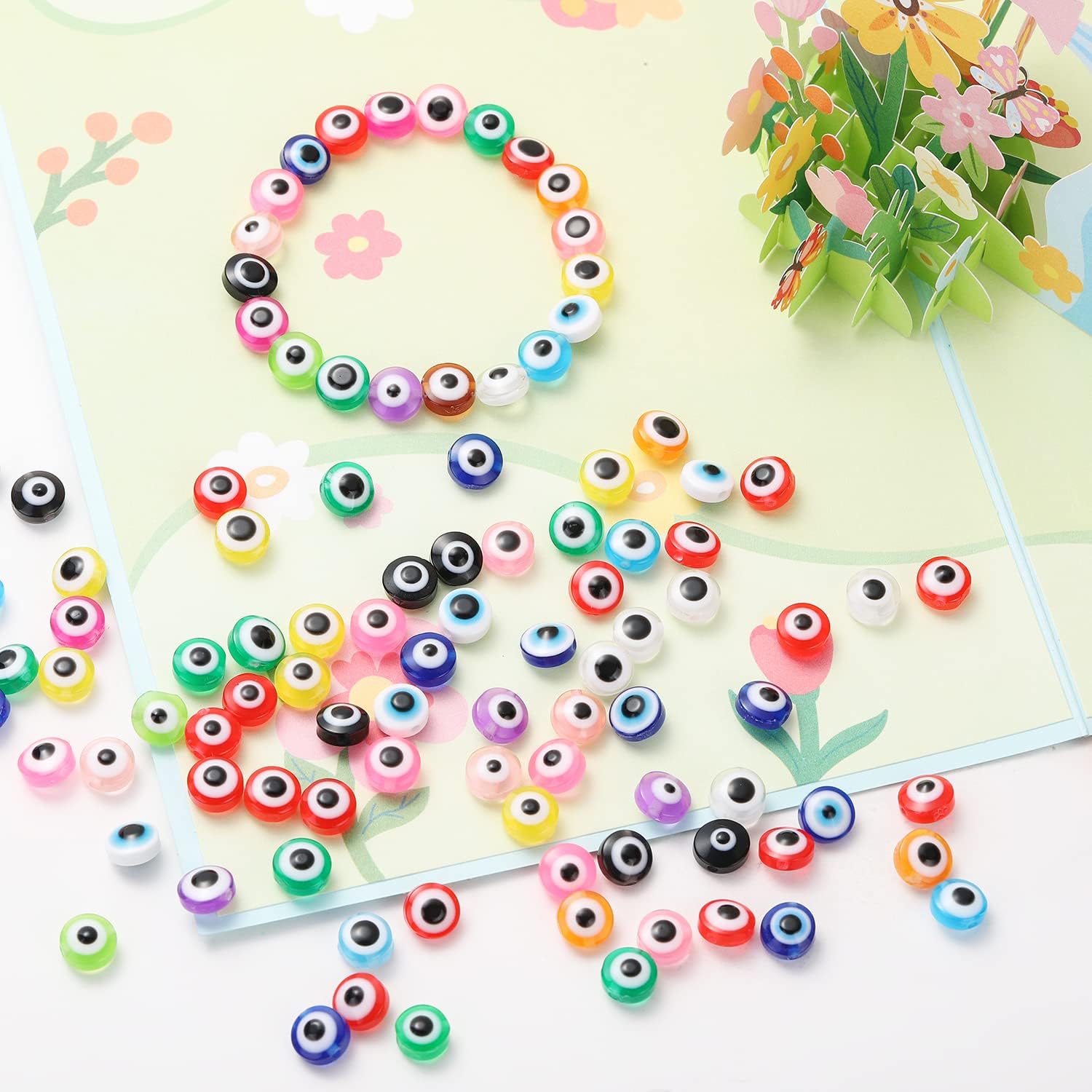 300pcs Evil Eye Beads for Jewelry Making,Flat Round Bead 8mm Spacer Beads for Bracelets Handicraft Kit(Mixed Color) - Image 5