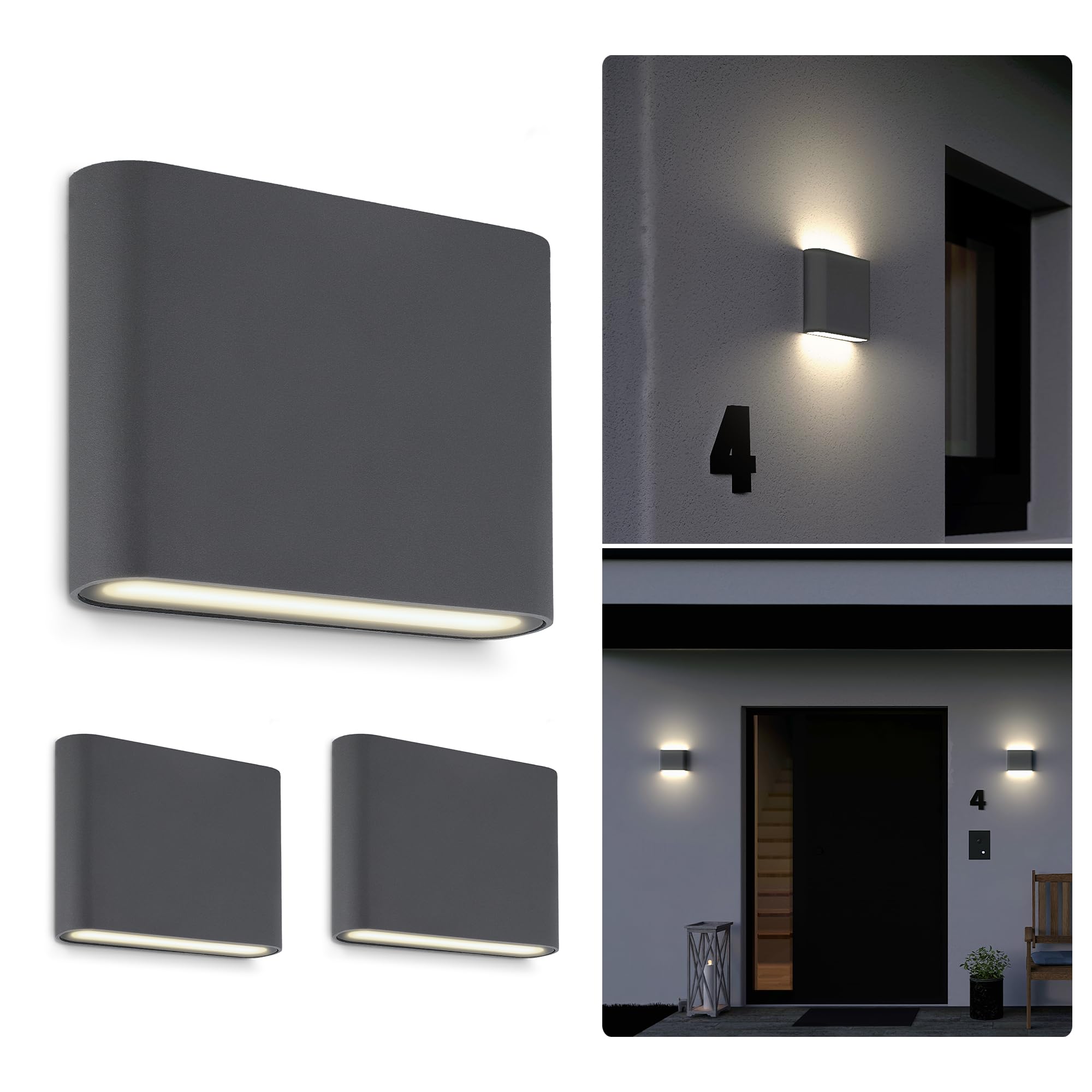 SSC-LUXon 3x TWEO Wandlampe Up and Down Lampe für Außen & Innen IP54 - Außenleuchte Wand LED anthrazit warmweißes Licht 230V