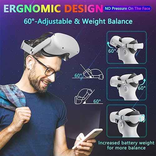 Miniatura 5 de Saqico 10000mAh Battery Head Strap & 2 in 1 Long Arms & Handle Attachments Compatible with Oculus Quest 2 & Hand Controllers