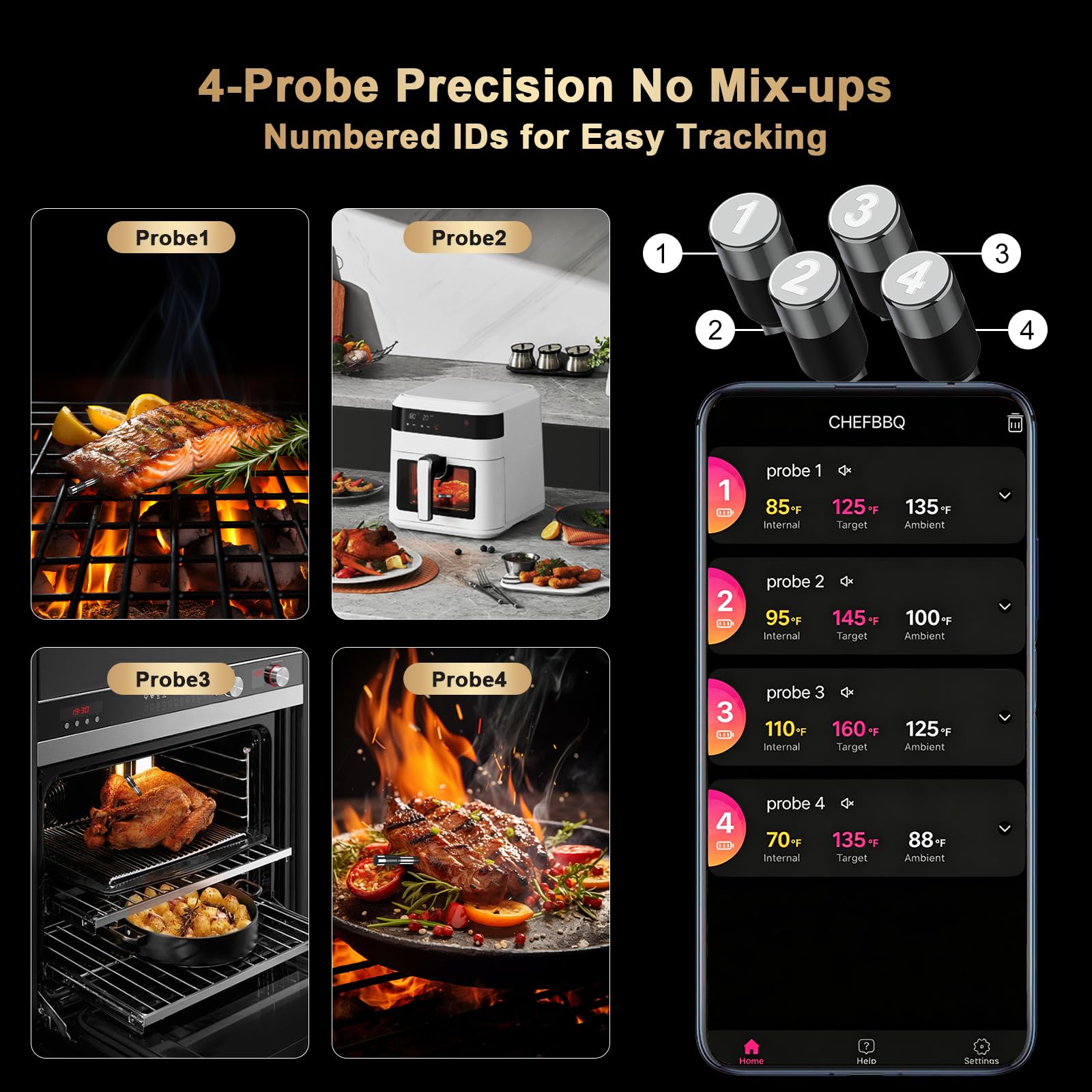 Bluetooth Wireless Meat Thermometer Digital for BBQ Grill Smoker | Instant Read Food Cooking Thermometer with Standalone Base, NIST Certified Accuracy for Air Fryer