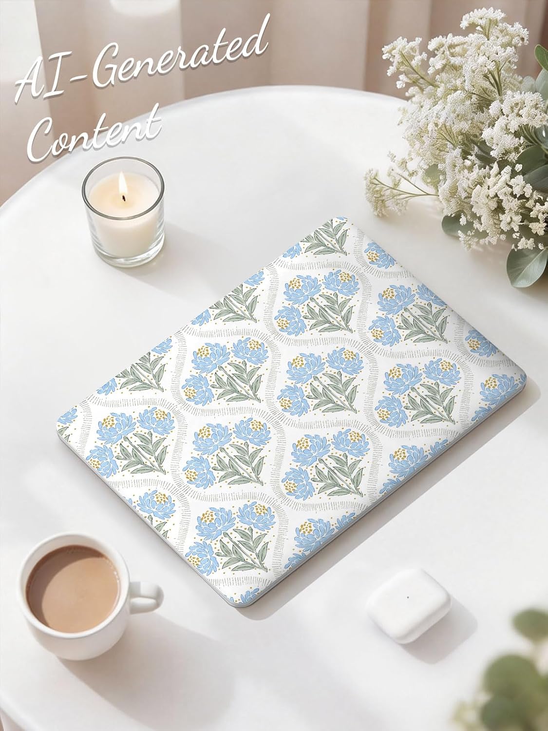 seorsok compatible with macbook air 13 inch case 2022 2021 2020 2019 2018 release a1932 a2179 m1 a2337 touch id,blue noble leaves and floral plastic hard shell case with keyboard cover,blooming floral air13?a1932 a2179 m1 a2337? blue leaves