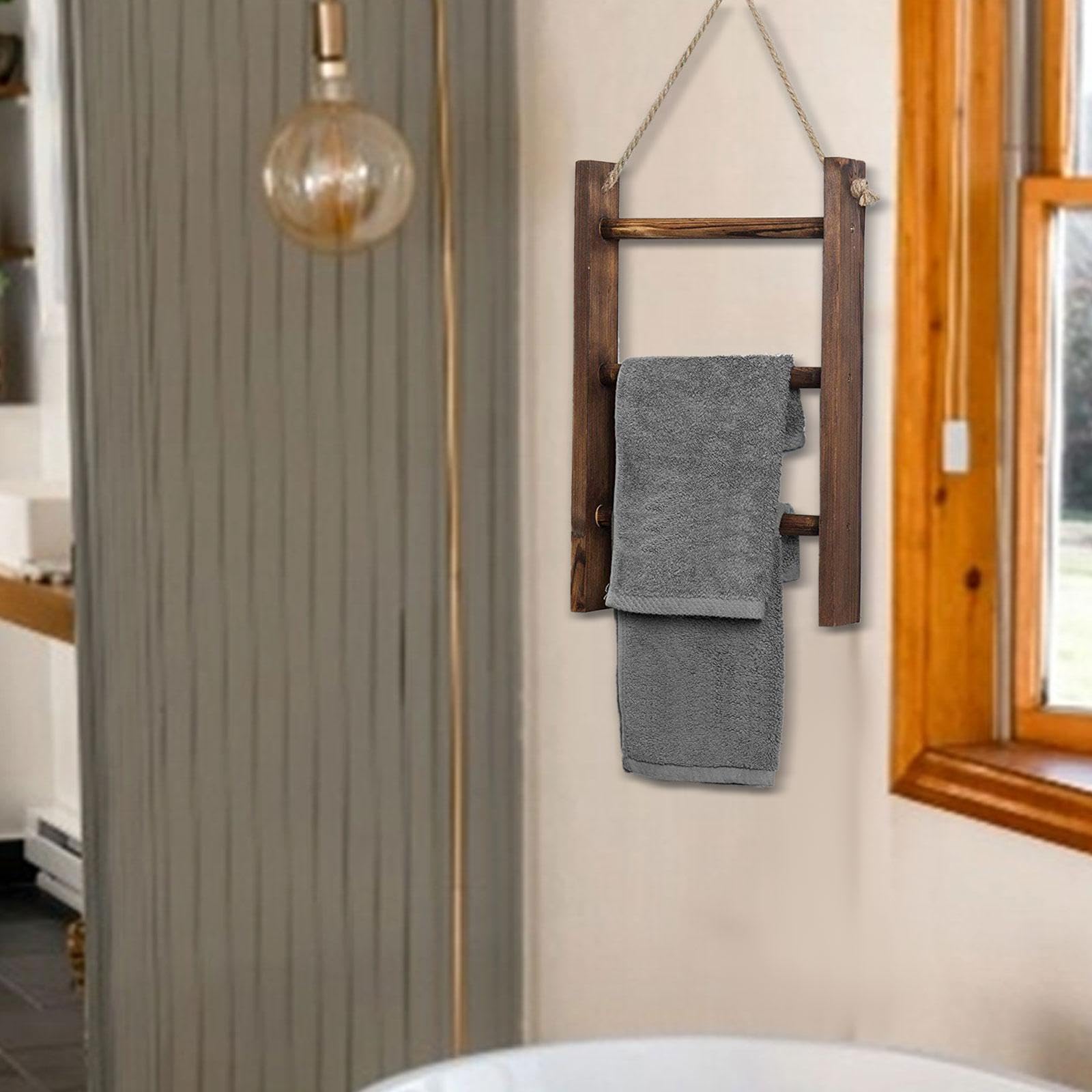 LOVIVER Toalleros de Madera, toallero Colgante, Escalera Colgante de Madera, Colgador de exhibición, toallero de 3 Niveles, Estante para Toallas para Puerta