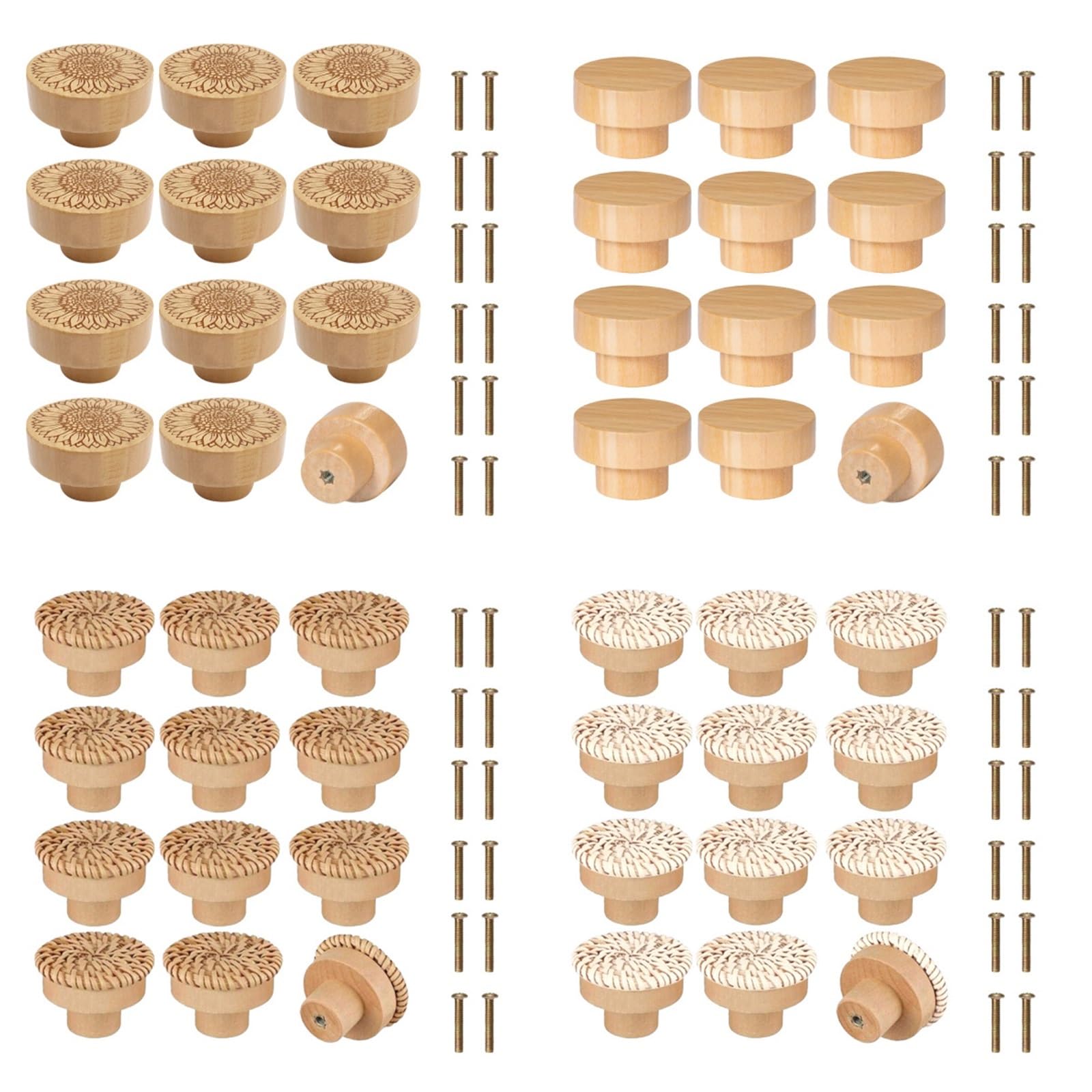 UBOHUZ 48PCS Handles, Rattan, Sunflower Hand Carved - Single Hole Drawer for Dressers and Kitc for Cupboard, Wardrobe