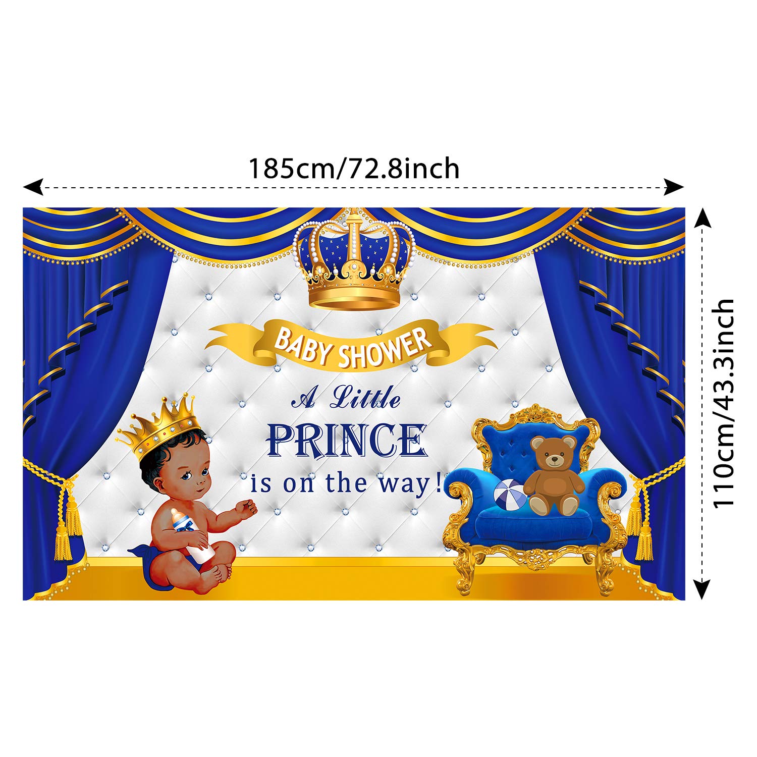 Striscione Decorativo Royal Prince Per Baby Shower, Blu E Oro, 30x180 Cm, 2 Pezzi
